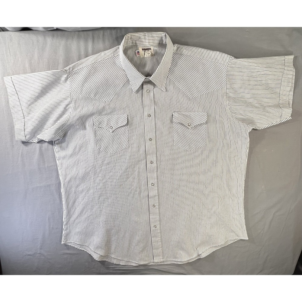 Vintage Ruddock Pearl Snap Striped‎ Western Men's XL Shirt Short Sleeve